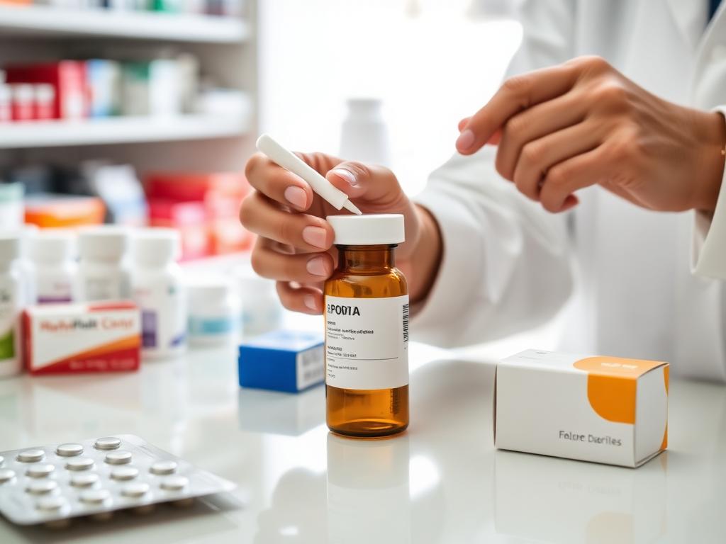 Pharmacist preparing medicine at the pharmacy counter